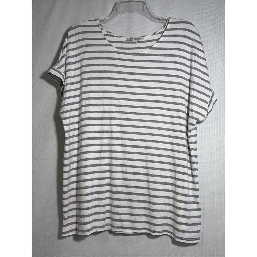 Green Envelope Women's Gray White Striped Short Sleeve Stretch Top XL Soft